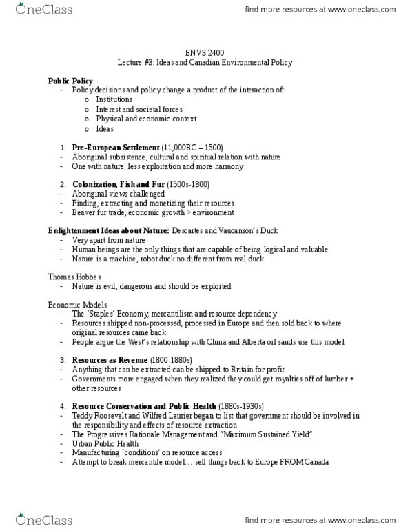 ENVS 2400 Lecture Notes - Lecture 3: United Nations Environment Programme, Nature One, Neoliberalism thumbnail