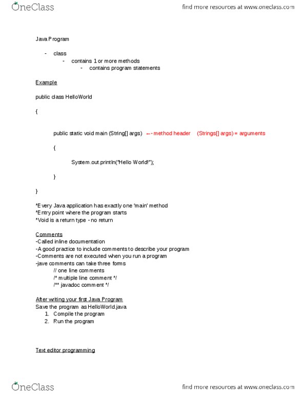 CSE 110 Lecture Notes - Lecture 1: Javac, Text Editor thumbnail