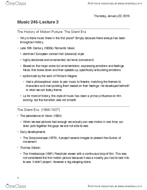 MUSIC246 Lecture Notes - Lecture 3: Zoopraxiscope, Major Scale, Leitmotif thumbnail