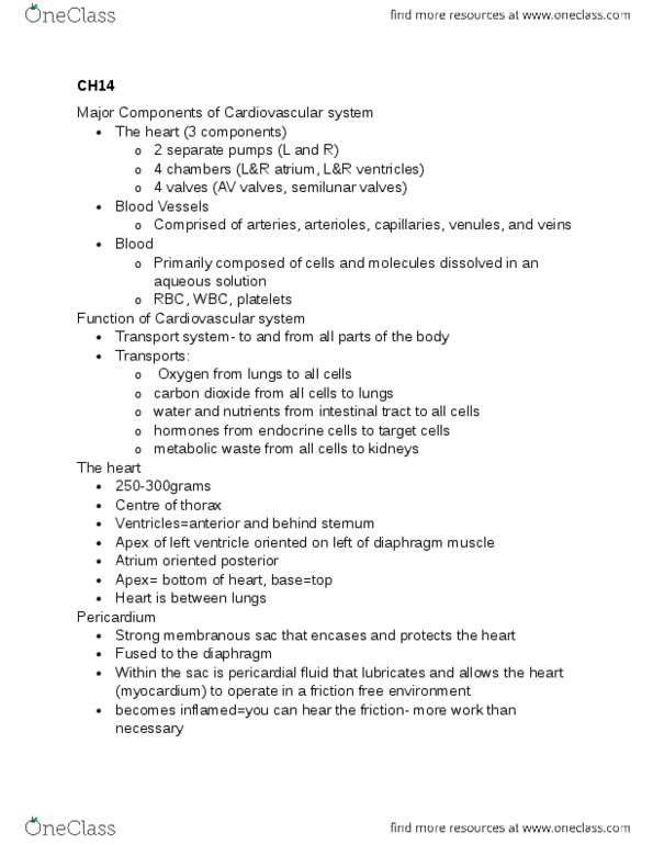 PEDS101 Chapter Notes - Chapter 14-17: Pulmonary Valve, Tricuspid Valve, Pulmonary Artery thumbnail