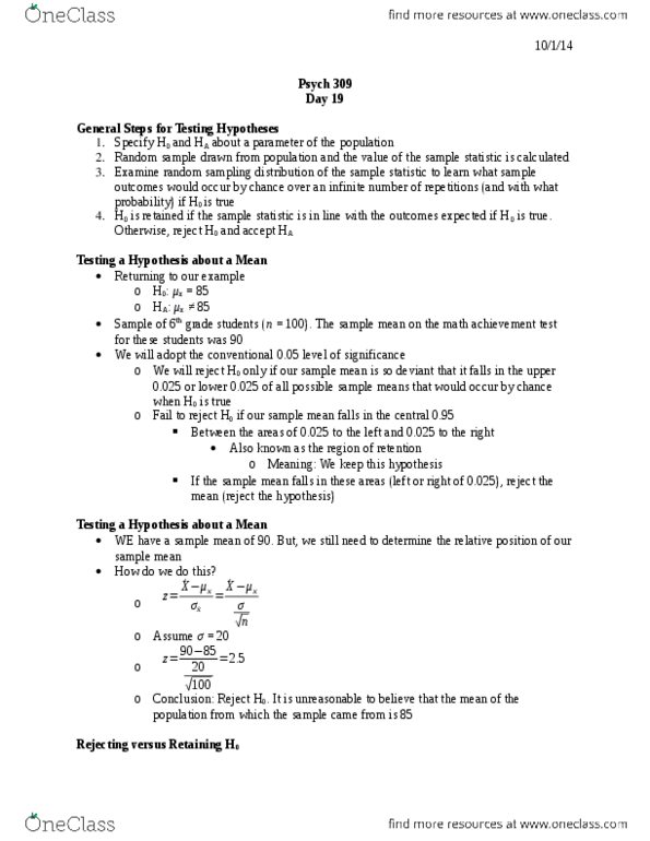 PSYCH 3090 Lecture Notes - Lecture 19: Statistic, Sampling Distribution, Psych thumbnail