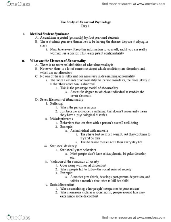 PSYCH 3830 Lecture Notes - Lecture 1: Postpartum Depression, Mental Disorder, Norm (Social) thumbnail