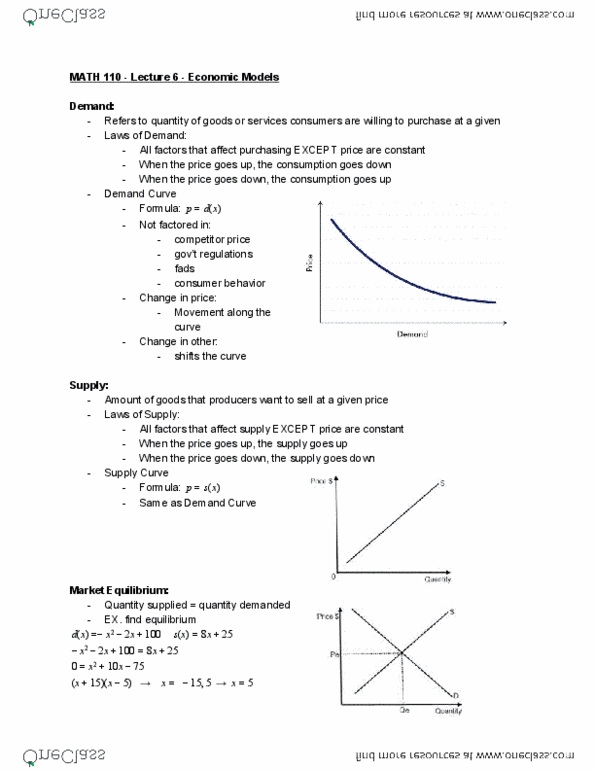 MATH 110 Lecture Notes - Lecture 6: Economic Equilibrium thumbnail