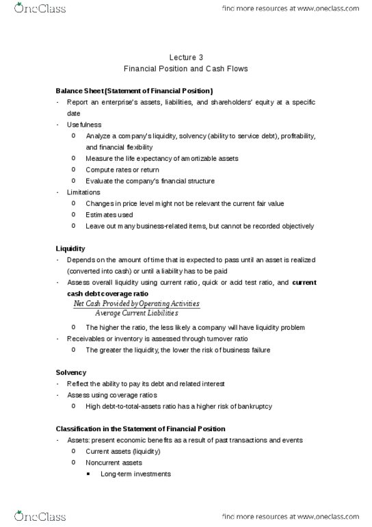 BUS 320 Lecture Notes - Lecture 3: Debt Service Coverage Ratio, Current Liability, Financial Statement thumbnail