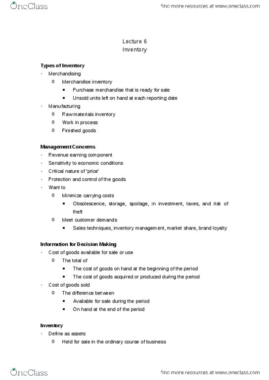 BUS 320 Lecture Notes - Lecture 6: Sales, Retained Earnings, Write-Off thumbnail