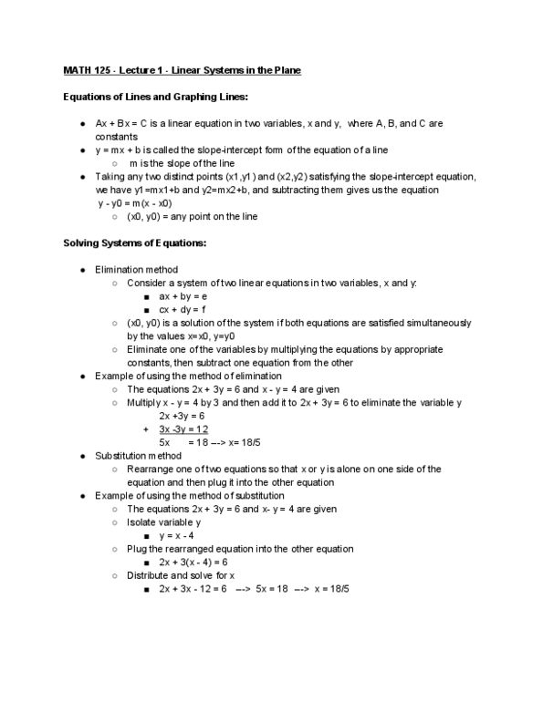 MATH 125 Lecture Notes - Lecture 1: Linear Inequality thumbnail