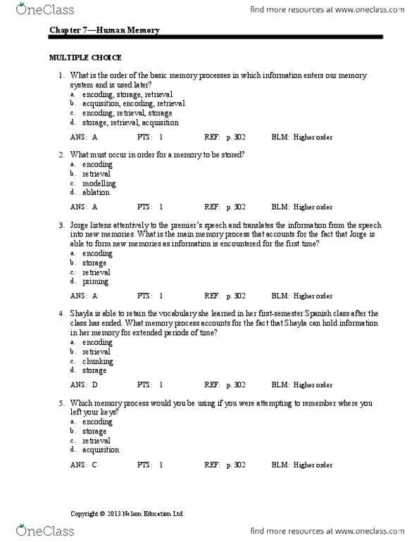 PSYC 1001 Final: Chapter 07 - OneClass