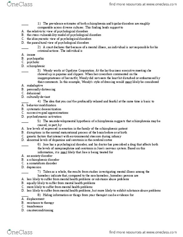 PSY100Y5 Lecture Notes - Lecture 5: Mood Disorder, Bipolar Disorder, Behavioral Neuroscience thumbnail