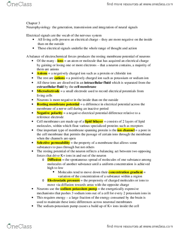 PSYC 280 Chapter Notes - Chapter 3: Nernst Equation, Resting Potential, Threshold Voltage thumbnail