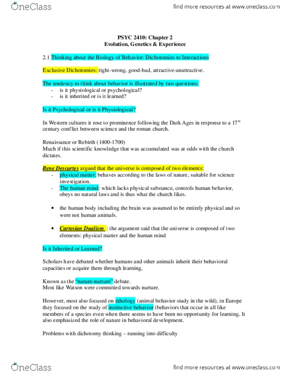 PSYC 2410 Lecture Notes - Lecture 2: Parietal Lobe, Neural Development, Ethology thumbnail