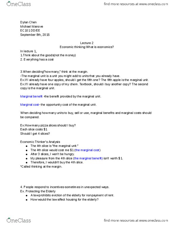 CAS EC 101 Lecture Notes - Lecture 2: Marginal Utility, Marginal Cost, Opportunity Cost thumbnail