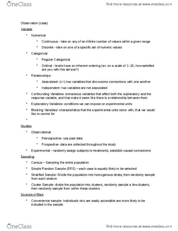 STA 101 Lecture Notes - Lecture 1: Cluster Sampling, Data Cluster, Categorical Variable thumbnail