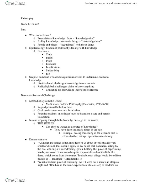 PHILOS 1E03 Lecture Notes - Lecture 1: Foundationalism, Compatibilism, Reductionism thumbnail