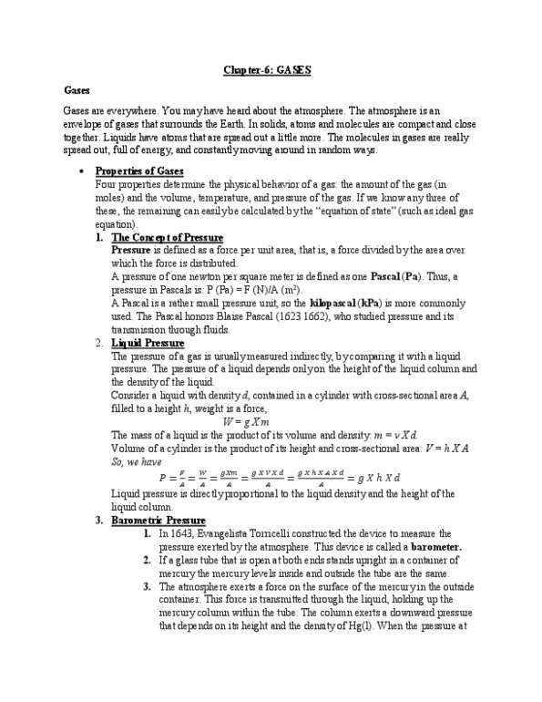 CHEM103 Chapter Notes - Chapter 6: Blaise Pascal, Pressure Measurement, Torr thumbnail