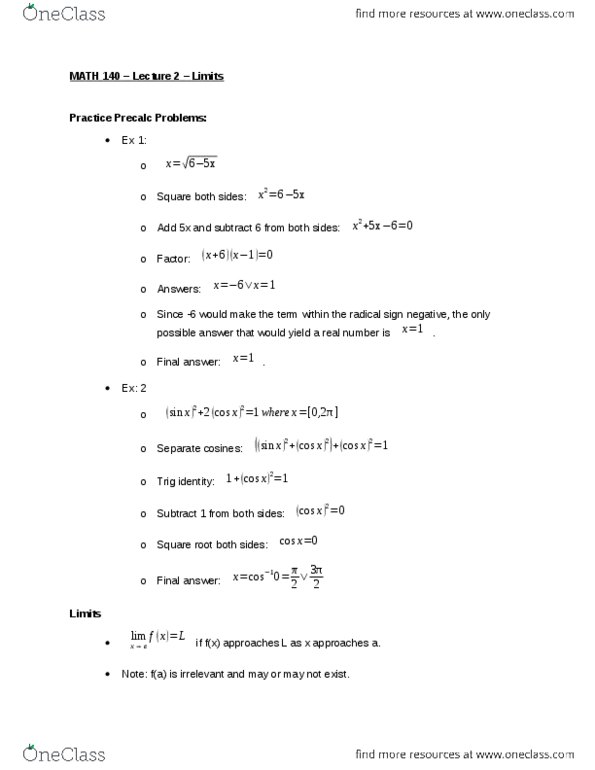 MATH 140 Lecture Notes - Lecture 2: Farad, Fot, Constant Function thumbnail