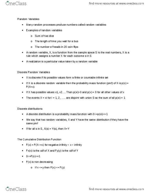 STATS 425 Lecture Notes - Lecture 1: Probability Mass Function, Random Variable, Probability Distribution thumbnail