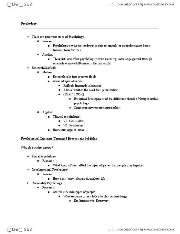 PSYC 1001 Lecture Notes - Lecture 2: Job Satisfaction, Sigmund Freud, Neuropsychology thumbnail