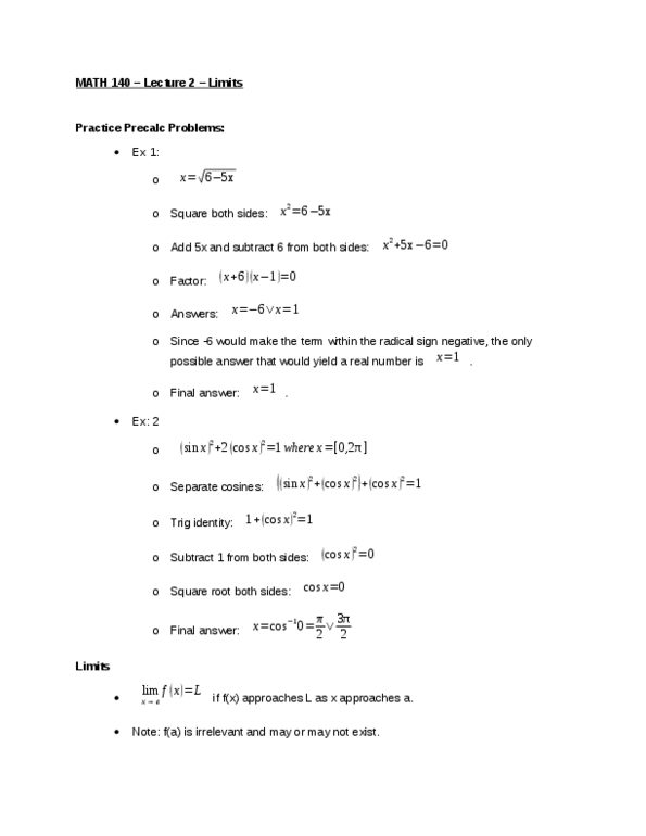 MATH 140 Lecture Notes - Lecture 2: Farad, Fot, Constant Function thumbnail