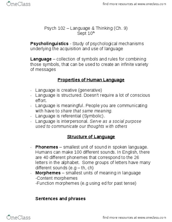 PSYC 102 Lecture Notes - Lecture 1: Language Acquisition, Psych, Satisficing thumbnail