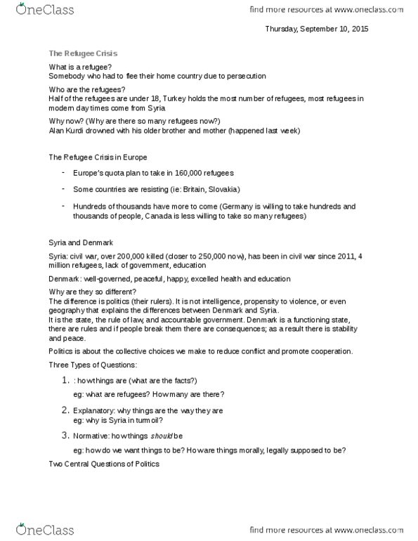 Political Science 1020E Lecture Notes - Lecture 1: Death Of Alan Kurdi thumbnail