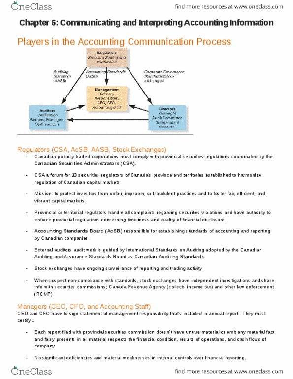 AFM101 Chapter Notes - Chapter 6: Canadian Securities Administrators, Financial Statement, Cash Flow thumbnail