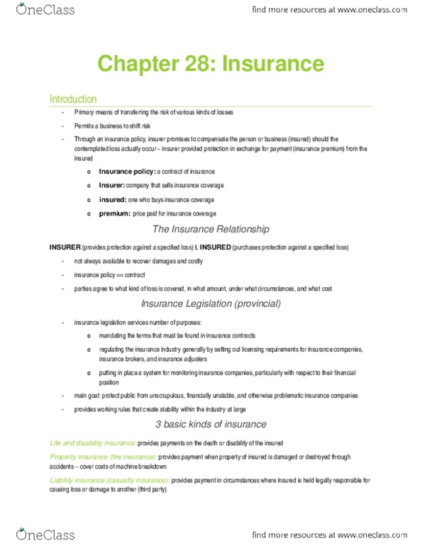 AFM231 Chapter Notes - Chapter 28: Insurance Broker, Insurance Policy, Property Insurance thumbnail