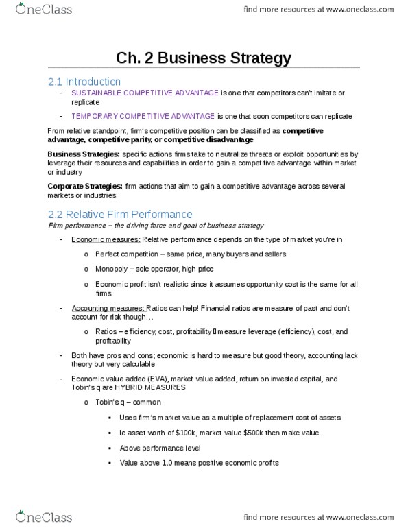 AFM241 Chapter Notes - Chapter 2: Opportunity Cost, Resource-Based View, Customer Switching thumbnail