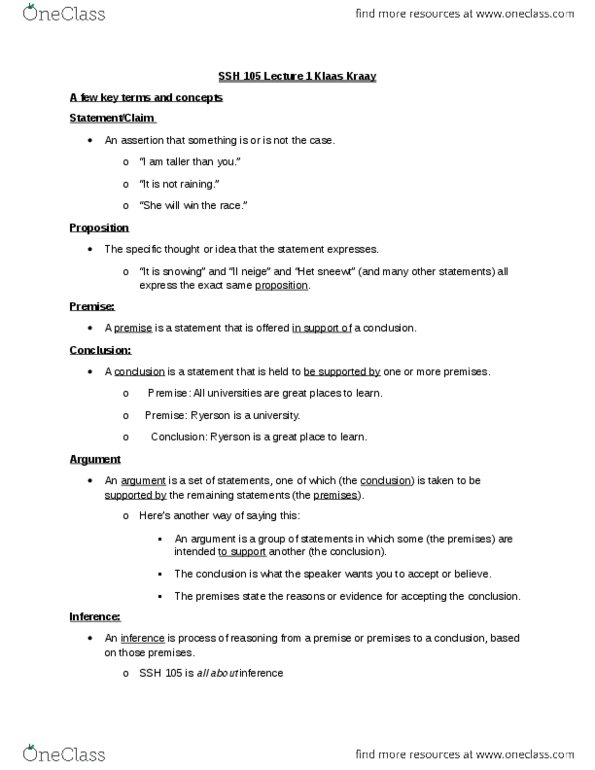 SSH 105 Lecture Notes - Lecture 1: Critical Thinking, Moral Nihilism, Philosophical Skepticism thumbnail