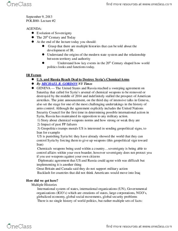POLB80H3 Lecture Notes - Lecture 2: Geopolitics, Arms Control, The New York Times thumbnail