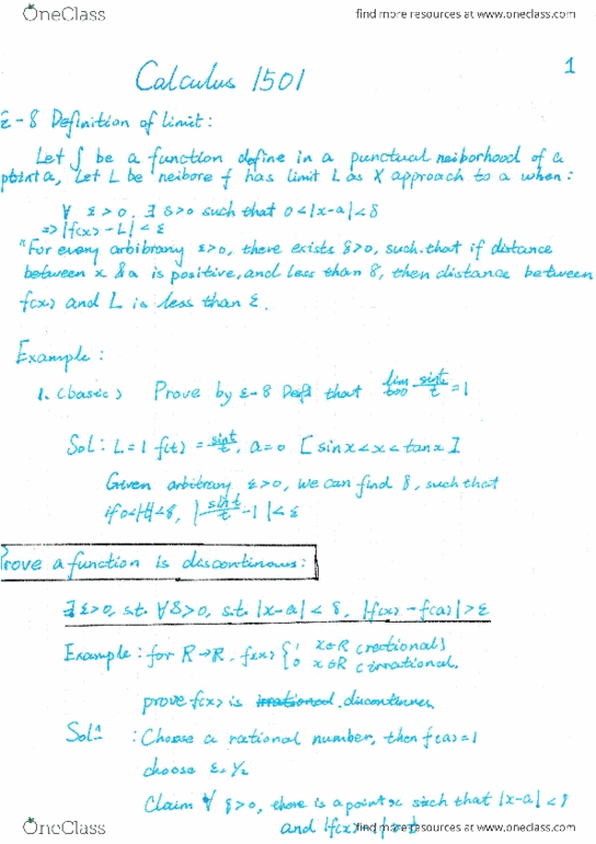 Calculus 1501A/B Lecture 1: personal Notes for 1501 thumbnail