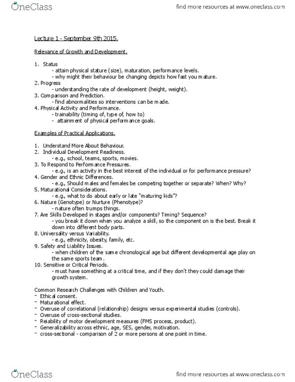 KINE 2P84 Lecture Notes - Lecture 1: Phenotype, List Of Childhood Diseases And Disorders thumbnail