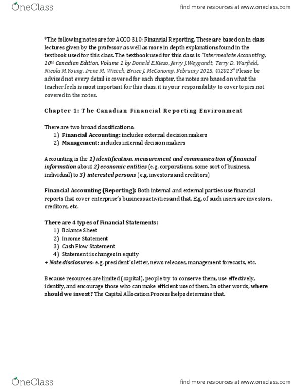 ACCO 310 Lecture Notes - Lecture 1: Financial Analyst, Centrality, Canadian Securities Administrators thumbnail