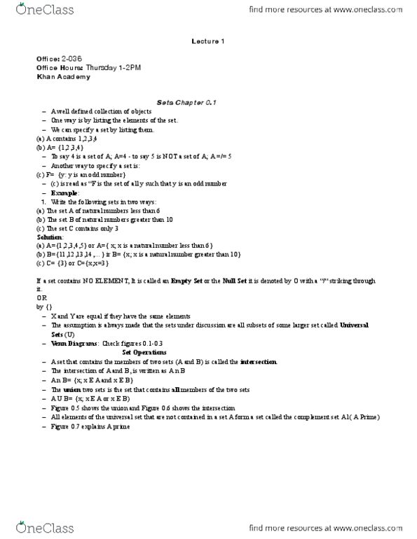 ITM 107 Lecture Notes - Lecture 1: Natural Number, Null Set, Khan Academy thumbnail