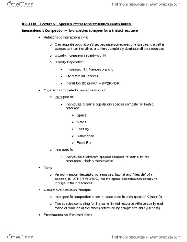 BSCI 106 Lecture Notes - Lecture 5: Logistic Function, Interspecific Competition, Chthamalus thumbnail