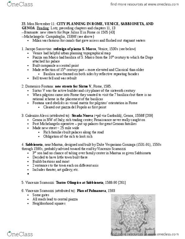 HAA 1306 Lecture Notes - Lecture 21: Vincenzo Scamozzi, Galeazzo Alessi, Teatro Olimpico thumbnail