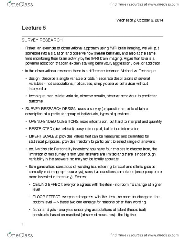 PSY309H5 Lecture Notes - Lecture 5: Narcissistic Personality Inventory, American Broadcasting Company, Factor Analysis thumbnail