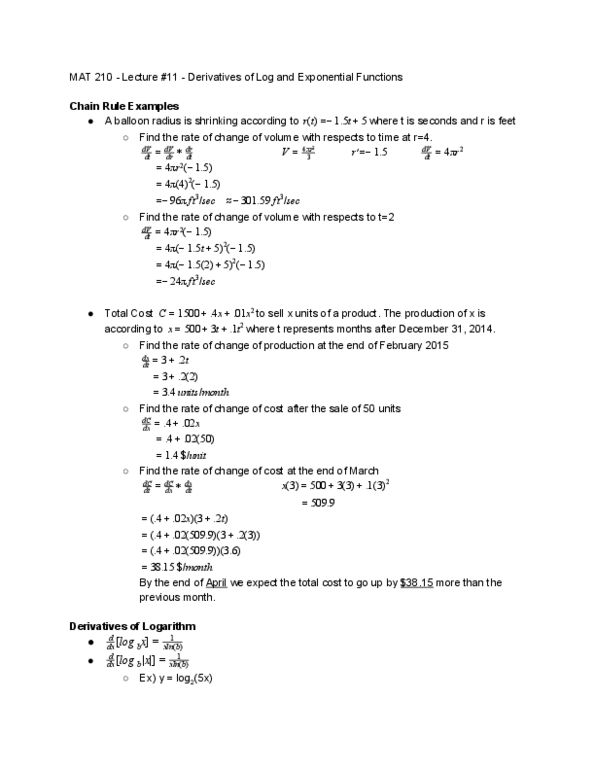 MAT 210 Lecture Notes - Lecture 11: Logarithm thumbnail