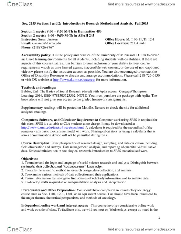 SOC 3155 Lecture Notes - Lecture 1: Data Analysis, Data Management, Moodle thumbnail