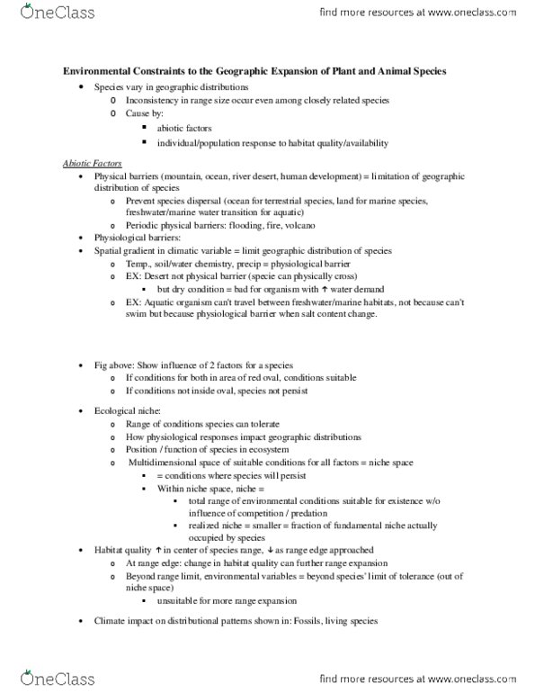 BIO120H1 Chapter Notes - Chapter 1: Ecological Niche, Spatial Gradient, Balts thumbnail