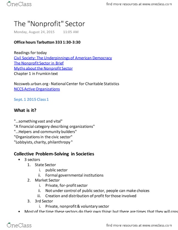 POLS 355 Lecture Notes - Lecture 1: Voluntary Sector, Nonprofit Organization, Charitable Organization thumbnail