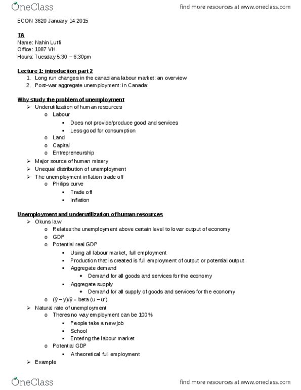 ECON 3620 Lecture Notes - Lecture 2: Aggregate Supply, Potential Output, Aggregate Demand thumbnail