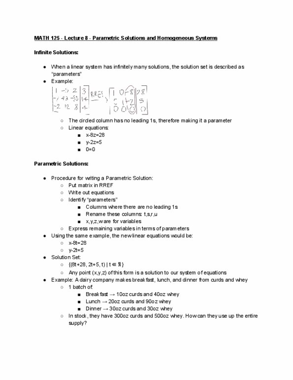 MATH 125 Lecture Notes - Lecture 8: Solution Set, Yttrium-90, Coefficient Matrix thumbnail