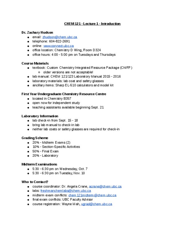 CHEM 121 Lecture Notes - Lecture 1: White Coat thumbnail