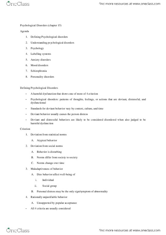 PSY 1102 Lecture Notes - Lecture 6: Anxiety Disorder, Sertraline, Agoraphobia thumbnail