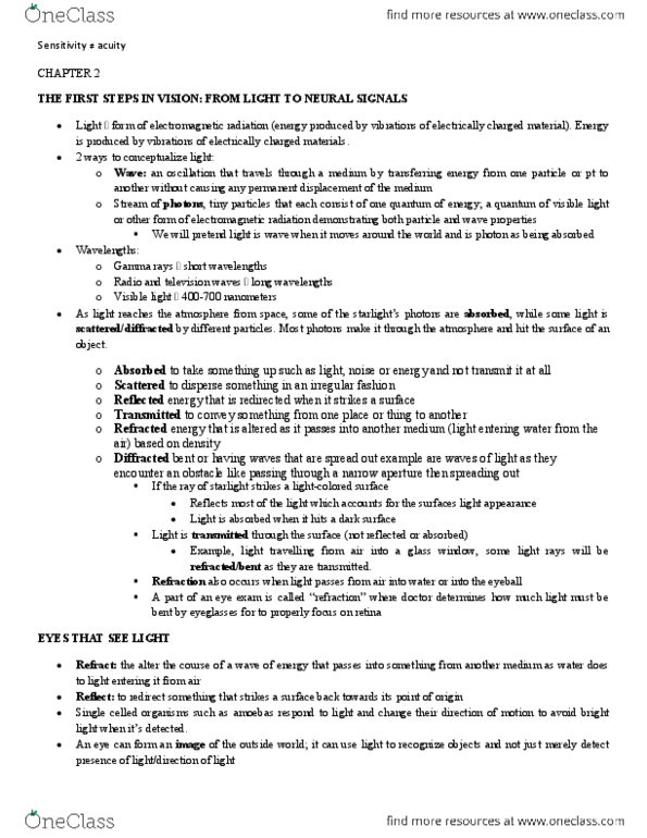 PSYB51H3 Chapter Notes - Chapter 2: Vitreous Body, Pupillary Light Reflex, Posterior Chamber Of Eyeball thumbnail