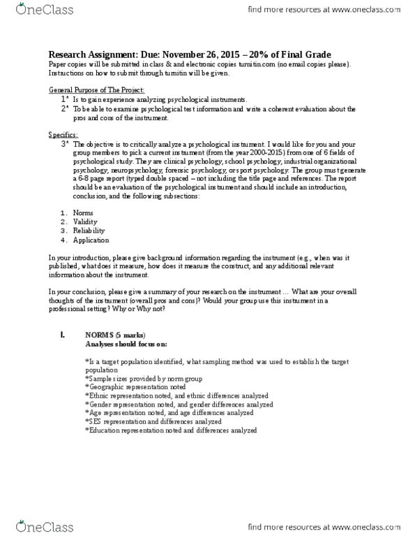 PSYC*3130 Lecture Notes - Lecture 1: Psychological Testing, Validity Scale, American Psychological Association thumbnail