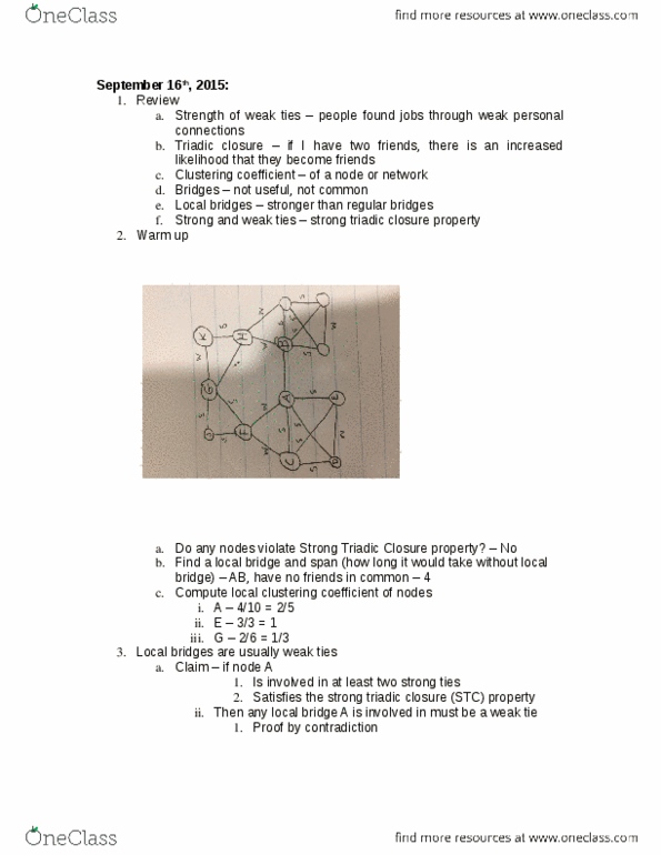 SI 301 Lecture Notes - Lecture 3: Clustering Coefficient, Giant Component, Percentile thumbnail