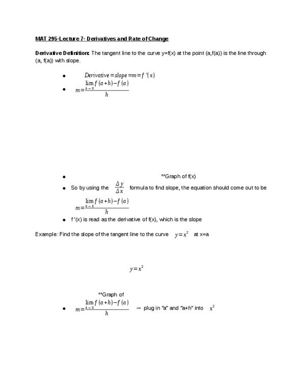MAT 295 Lecture 7: Derivatives and Rate of Change thumbnail