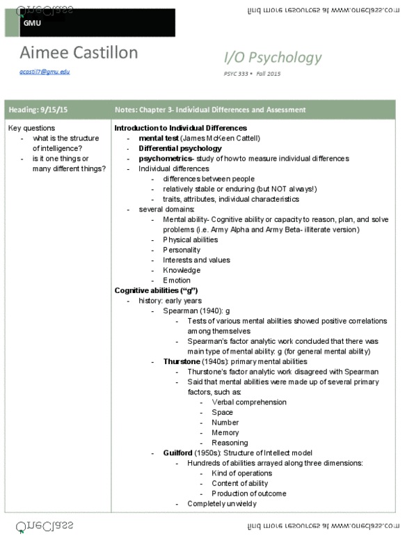 PSYC 333 Lecture Notes - Lecture 4: James Mckeen Cattell, Army Beta, Differential Psychology thumbnail