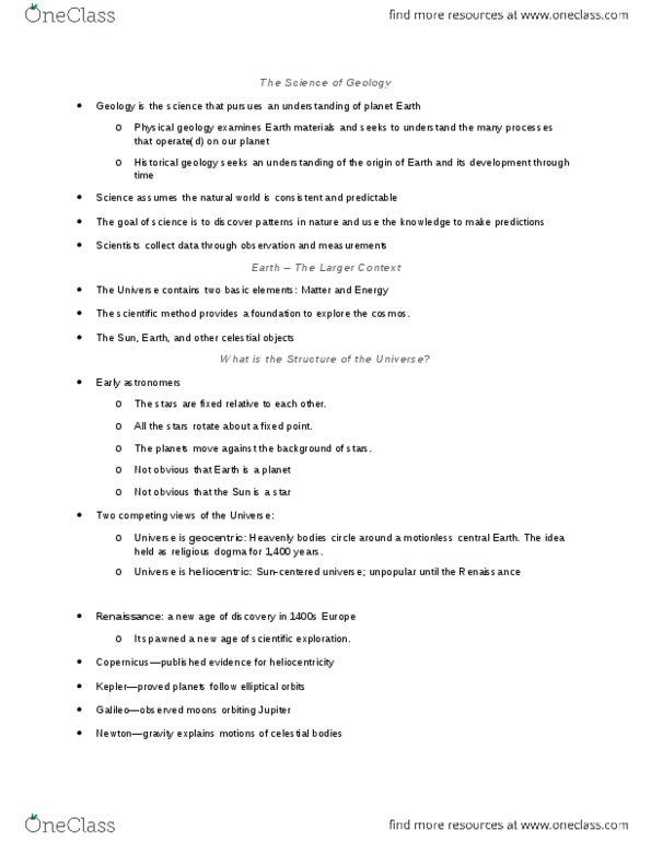 GEOL 104 Lecture Notes - Lecture 2: Scientific Method, Historical Geology, Asthenosphere thumbnail